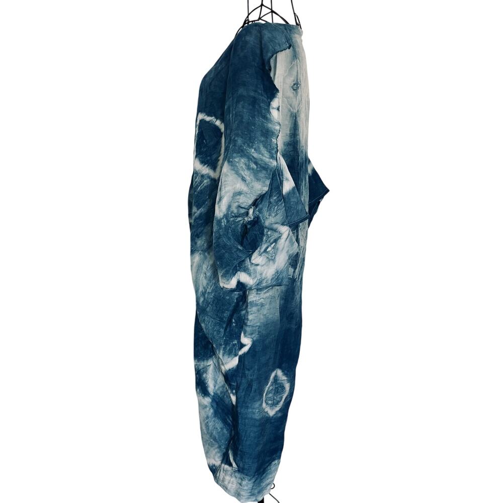 Prairie Underground Silk Hemp Hand Tie Dyed Shibori Dress Split Kimono Sleeve - Picture 5 of 12